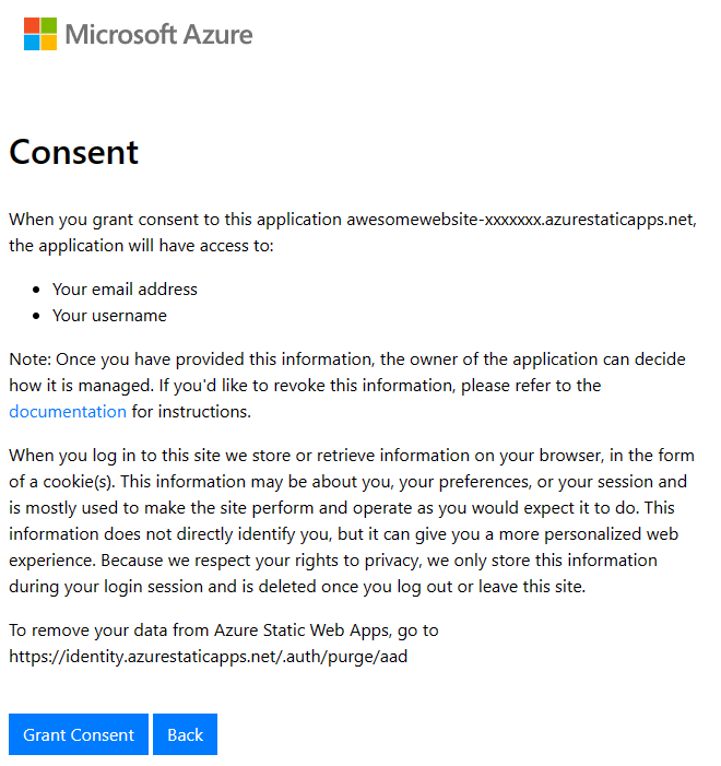 Consent page